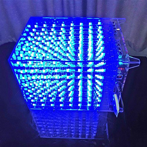  TOOGOO 3D Square 8x8x8 LED Blue Light Cube MP3 Music Spectrum PCB Board DIY Kit