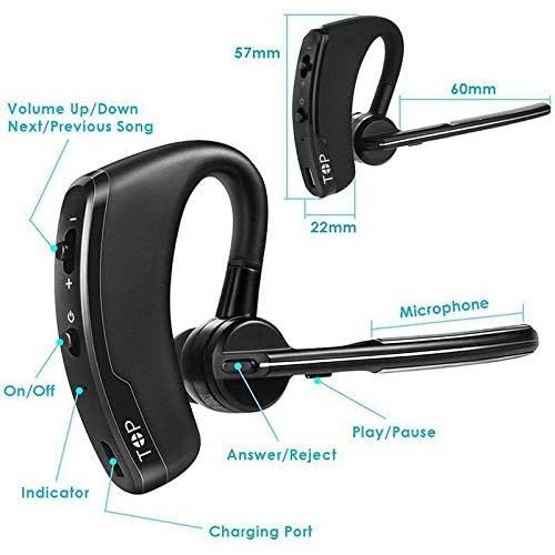  [아마존 핫딜] Bluetooth Headset, TOP Wireless Earpiece Hands Free Stereo Headphones Business Earphones in-Ear Earbuds with Noise Canceling Mic for Business/Office/Driving Call, Work for iPhone/S