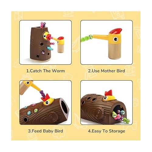  TOP BRIGHT Montessori Toys for 2 Year Olds - Magnetic Bird Feeding Game for Fine Motor Skills Development for Boys and Girls