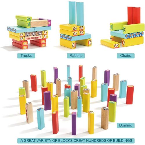  [아마존 핫딜] [아마존핫딜]TOP BRIGHT Colored Wooden Blocks Stacking Board Games for Kids Ages 4-8 with 51 Pieces