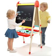 [아마존베스트]TOP BRIGHT Wooden Art Easel for Kids,Toddler Easel Adjustable with Paper Roll,Child Easel with Magnetic Chalkboard