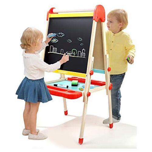  [아마존베스트]TOP BRIGHT Wooden Art Easel for Kids,Toddler Easel Adjustable with Paper Roll,Child Easel with Magnetic Chalkboard