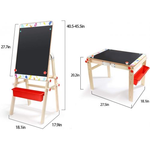  [아마존베스트]TOP BRIGHT Wooden Art Easel for Kids Art Table with Storage,Desk Kids Easel with Magnetic Chalkboard & White Board