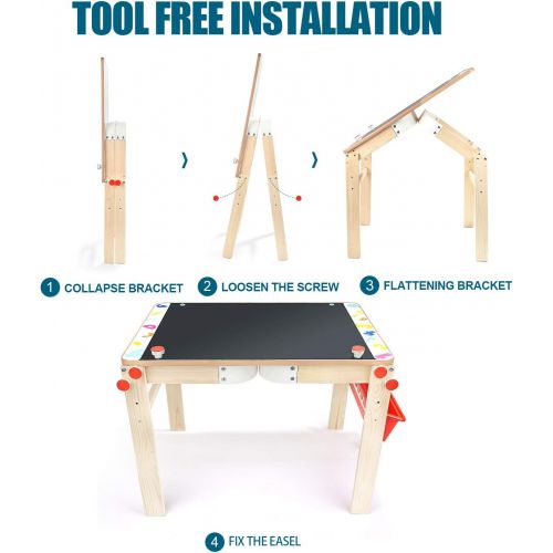  [아마존베스트]TOP BRIGHT Wooden Art Easel for Kids Art Table with Storage,Desk Kids Easel with Magnetic Chalkboard & White Board