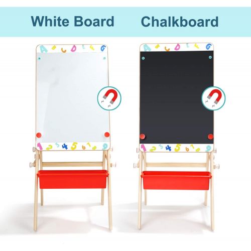  [아마존베스트]TOP BRIGHT Wooden Art Easel for Kids Art Table with Storage,Desk Kids Easel with Magnetic Chalkboard & White Board