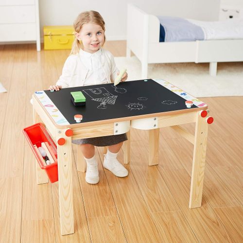  [아마존베스트]TOP BRIGHT Wooden Art Easel for Kids Art Table with Storage,Desk Kids Easel with Magnetic Chalkboard & White Board