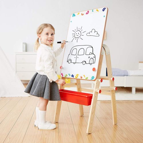  [아마존베스트]TOP BRIGHT Wooden Art Easel for Kids Art Table with Storage,Desk Kids Easel with Magnetic Chalkboard & White Board