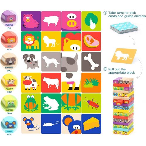  [아마존베스트]TOP BRIGHT Colored Wooden Blocks Stacking Board Games for Kids Ages 4-8 with 51 Pieces