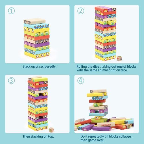  [아마존베스트]TOP BRIGHT Colored Wooden Blocks Stacking Board Games for Kids Ages 4-8 with 51 Pieces