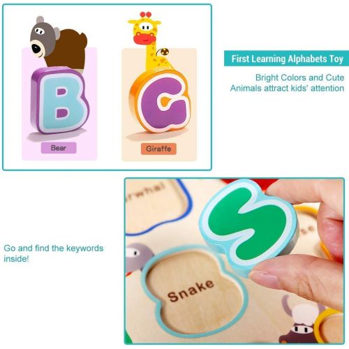  [아마존베스트]TOP BRIGHT Educational Toys for 1 Year Old Girl Boy Gifts Wooden Alphabet Puzzles for Toddlers (Pack of 2)