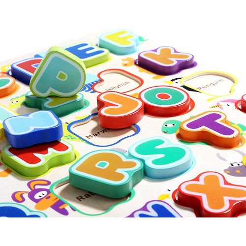  [아마존베스트]TOP BRIGHT Educational Toys for 1 Year Old Girl Boy Gifts Wooden Alphabet Puzzles for Toddlers (Pack of 2)