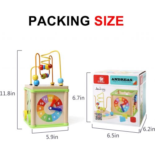  TOP BRIGHT Wooden Activity Cube Toys for 1 2 Year Old Boy Gril, One Year Old First Birthday Gift Ideas, Baby Toy 12 Months with Bead Maze Shape Sorter