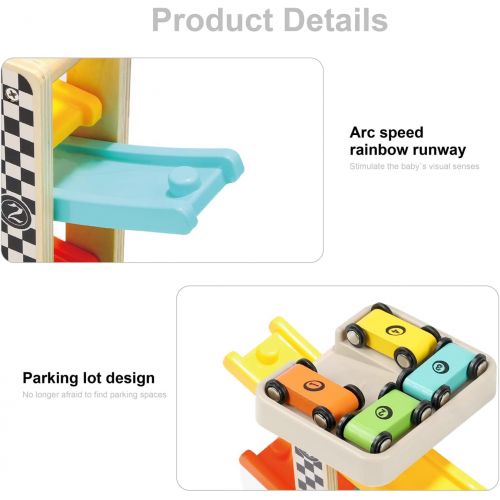  TOP BRIGHT Toddler Toys for 1 2 Year Old Boy and Girl Gifts Wooden Race Track Car Ramp Racer with 4 Mini Car