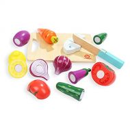 TOP BRIGHT Wooden Play Food for Kids Kitchen - Pretend Play Food Toy for Toddlers, Cutting Fruits and Vegetables Set for 2 3 Years Old Boy and Girl Birthday Gifts