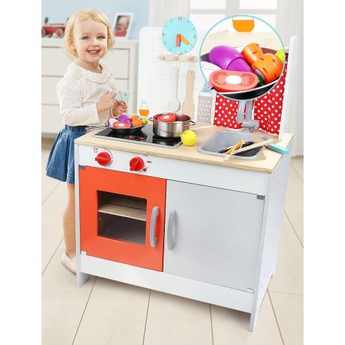  TOP BRIGHT Wooden Play Food for Kids Kitchen - Pretend Play Food Toy for Toddlers, Cutting Fruits and Vegetables Set for 2 3 Years Old Boy and Girl Birthday Gifts