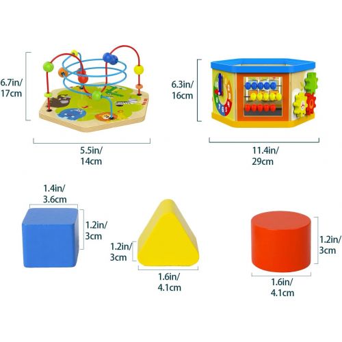  TOP BRIGHT Activity Cube Toys Baby Wooden Bead Maze Shape Sorter 7-in-1 Toys for 1 Year Old Boy and Girl Toddlers Gift