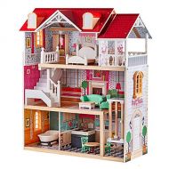 TOP BRIGHT Wooden Dollhouse with Elevator Dream Doll House for Little Girls 5 Year Olds