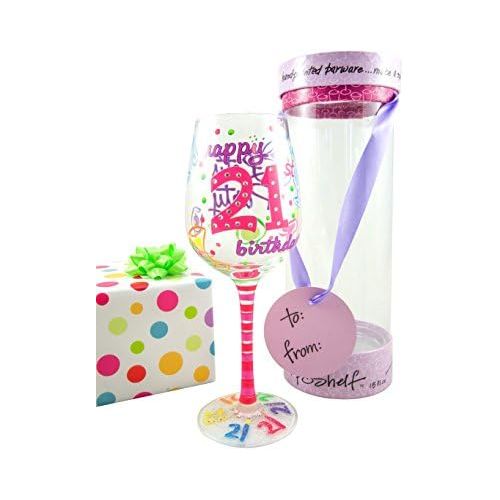  [아마존베스트]Top Shelf Unique Hand Painted 21st Birthday Wine Glass