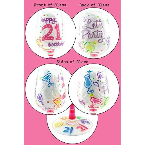  [아마존베스트]Top Shelf Unique Hand Painted 21st Birthday Wine Glass