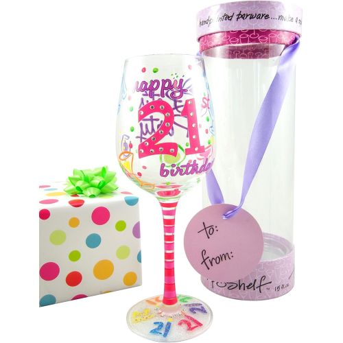  [아마존베스트]Top Shelf Unique Hand Painted 21st Birthday Wine Glass