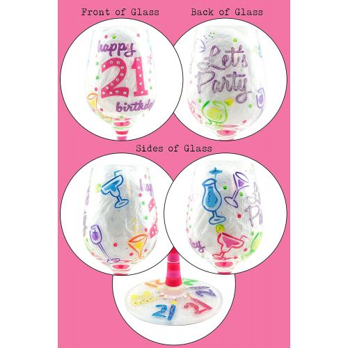  [아마존베스트]Top Shelf Unique Hand Painted 21st Birthday Wine Glass