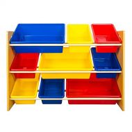 TOP-MAX Kid’s Toy Storage Organizer Bins Shelf Drawer Storage Box Playroom Bedroom Multiple Color Bins Shelf Drawer 3 Tier with 9 Plastic Bins Childrens Toddler Products Toy