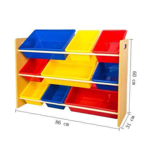  TOP-MAX Kid’s Toy Storage Organizer Bins Shelf Drawer Storage Box Playroom Bedroom Multiple Color Bins Shelf Drawer 3 Tier with 9 Plastic Bins Childrens Toddler Products Toy