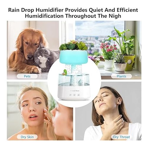  Aromatherapy Diffuser Humidifier, Rain Drop Humidifier Artificial Plants Night Light Essential Oil Diffuser,7 Color Air Humidifier with Filter for Home Bedroom Aroma