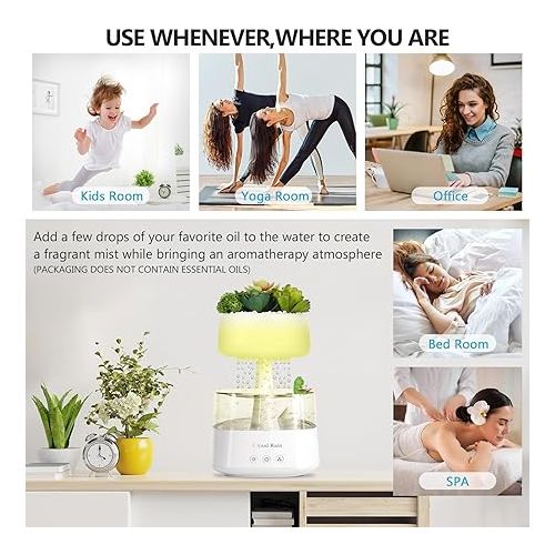  Aromatherapy Diffuser Humidifier, Rain Drop Humidifier Artificial Plants Night Light Essential Oil Diffuser,7 Color Air Humidifier with Filter for Home Bedroom Aroma