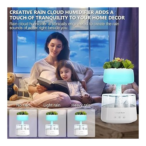  Aromatherapy Diffuser Humidifier, Rain Drop Humidifier Artificial Plants Night Light Essential Oil Diffuser,7 Color Air Humidifier with Filter for Home Bedroom Aroma