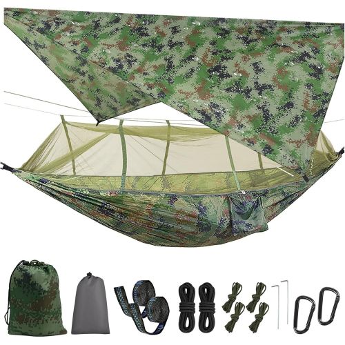  TOPCHANCES Upgrade Ultralight Portable Nylon Camping Hammock with Mosquito Net,Tree Straps and Rain Fly Tent Tarp for Outdoor Hammock Camping
