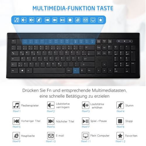  [아마존 핫딜]  [아마존핫딜]TOPELEK Tastatur Maus Set, Kabellose Ultraduenne Tastatur-Maus-Combo, Funktastatur mit Maus mit 3 stufige DPI, 2.4G Wireless Keyboard und Mouse Combo, 11m Anschlussdistanz mit USB E