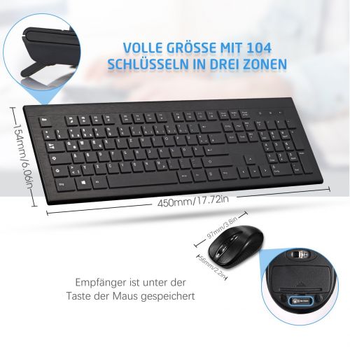  [아마존 핫딜]  [아마존핫딜]TOPELEK Tastatur Maus Set, Kabellose Ultraduenne Tastatur-Maus-Combo, Funktastatur mit Maus mit 3 stufige DPI, 2.4G Wireless Keyboard und Mouse Combo, 11m Anschlussdistanz mit USB E