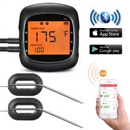 TOPELEK TopElek BBQ Thermometer Instant Read Food Cooking Large Backlit Display, One-Click Bluetooth Connection, 2 Stainless Steel Probes, Digital Meat Grilling, Kitchen, Portable, Black