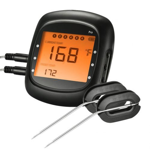  TOPELEK TopElek BBQ Thermometer Instant Read Food Cooking Large Backlit Display, One-Click Bluetooth Connection, 2 Stainless Steel Probes, Digital Meat Grilling, Kitchen, Portable, Black