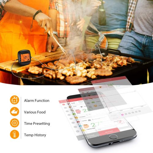  TOPELEK TopElek BBQ Thermometer Instant Read Food Cooking Large Backlit Display, One-Click Bluetooth Connection, 2 Stainless Steel Probes, Digital Meat Grilling, Kitchen, Portable, Black