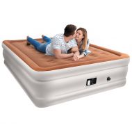 TOPELEK Air Mattress, Queen Airbed with Built-in Electric Pump, Flocked Fabrics/Pongee Fabrics & Extra Thick PVC, Storage Bag, Easy Setup for Indoors and Outdoors Use, Height 19”/9