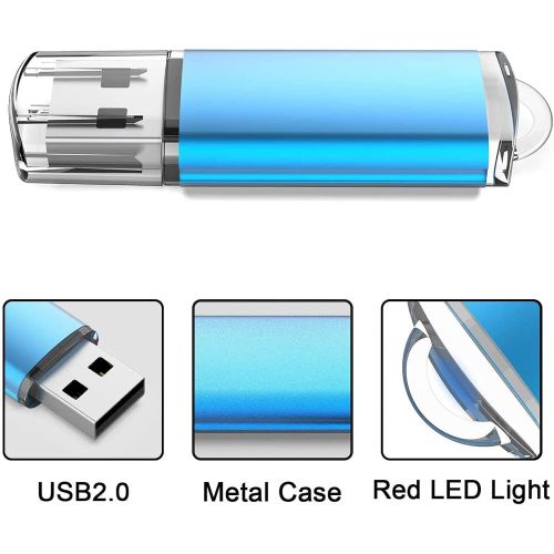  TOPESEL 5 Pack 32GB USB 2.0 Flash Drive Memory Stick Thumb Drives (5 Mixed Colors: Black Blue Green Red Silver)