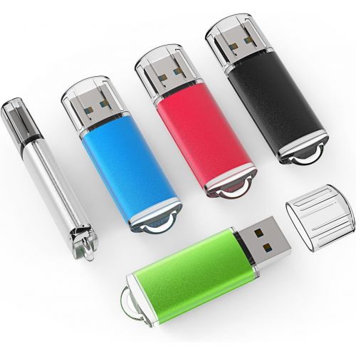  TOPESEL 5 Pack 32GB USB 2.0 Flash Drive Memory Stick Thumb Drives (5 Mixed Colors: Black Blue Green Red Silver)