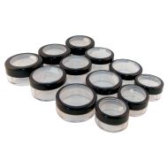 TOPFASHION89 Seal Sticker Sifter Powder Jar w Black Trim Acrylic Window Threaded Cap 4 Kind of Capacities (3 Sets)