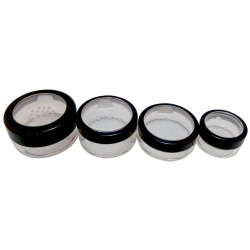  TOPFASHION89 Seal Sticker Sifter Powder Jar w Black Trim Acrylic Window Threaded Cap 4 Kind of Capacities (3 Sets)