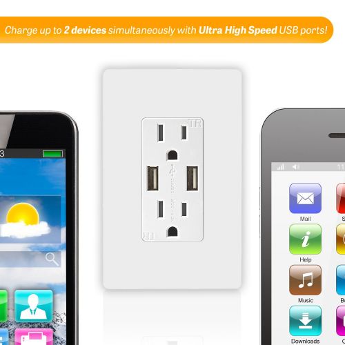  [아마존 핫딜]  [아마존핫딜]TOPGREENER High Speed USB Charger Outlet, USB Wall Charger, Electrical Outlet with USB, 15A TR Receptacle, Screwless Wall Plate, for iPhone X, iPhone 8 / 8 Plus, Samsung Galaxy and