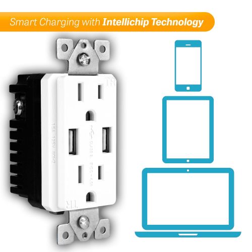  [아마존 핫딜]  [아마존핫딜]TOPGREENER High Speed USB Charger Outlet, USB Wall Charger, Electrical Outlet with USB, 15A TR Receptacle, Screwless Wall Plate, for iPhone X, iPhone 8 / 8 Plus, Samsung Galaxy and