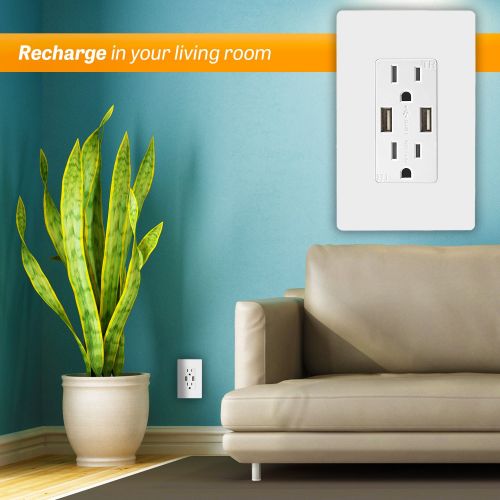  [아마존 핫딜]  [아마존핫딜]TOPGREENER High Speed USB Charger Outlet, USB Wall Charger, Electrical Outlet with USB, 15A TR Receptacle, Screwless Wall Plate, for iPhone X, iPhone 8 / 8 Plus, Samsung Galaxy and