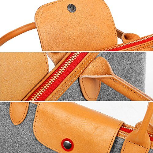  TOPHOME Duffel Bag Luggage Bag Large Unisexs Weekender Oversized Travel Tote Sports Gym Water Resistant Wool Felt with Genuine Leather Holder Gray XL