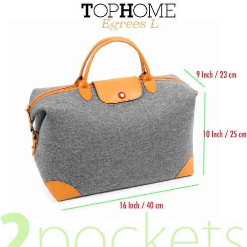  TOPHOME Duffel Bag Luggage Bag Large Unisexs Weekender Oversized Travel Tote Sports Gym Water Resistant Wool Felt with Genuine Leather Holder Gray XL