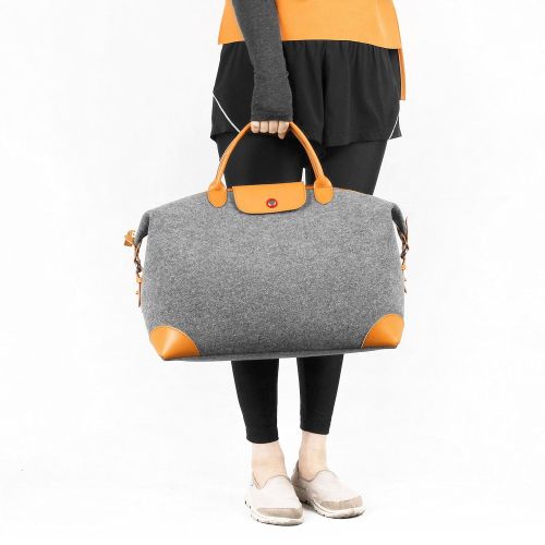  TOPHOME Duffel Bag Luggage Bag Large Unisexs Weekender Oversized Travel Tote Sports Gym Water Resistant Wool Felt with Genuine Leather Holder Gray XL