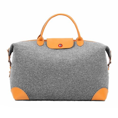  TOPHOME Duffel Bag Luggage Bag Large Unisexs Weekender Oversized Travel Tote Sports Gym Water Resistant Wool Felt with Genuine Leather Holder Gray XL