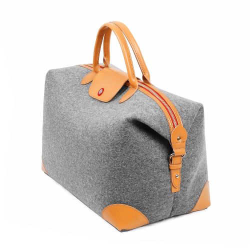 TOPHOME Large Unisexs Weekender Duffel Bag Oversized Travel Tote Luggage Bag Sports Gym Water Resistant Wool Felt with Genuine Leather Holder Gray