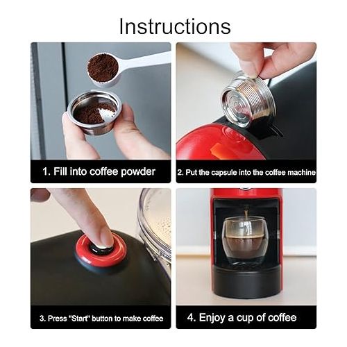  Refillable Coffee Capsule Spoon Brush Kit, Reusable Coffee Pod Filter, Espresso Capsule Cup Filter Set with Lids Spoon and Brush Replacement for LAVAZZA MIO Coffee Machine